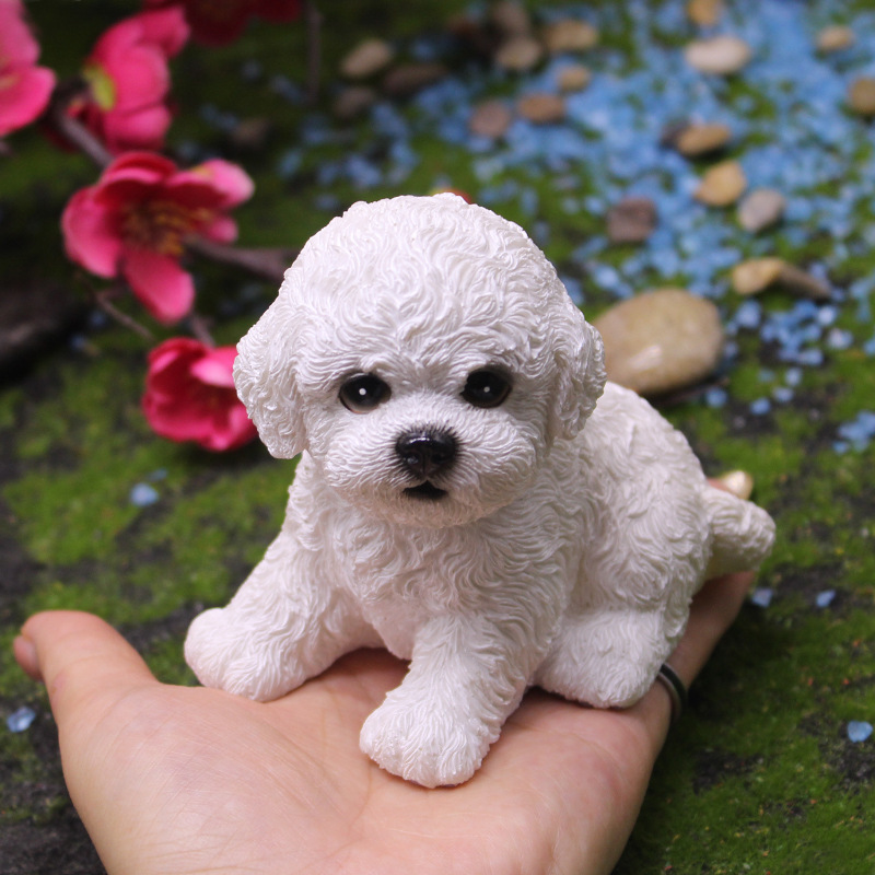 仿真可爱比熊犬模型摆件跨境树脂工艺品车内装饰家居小狗生日礼物|undefined