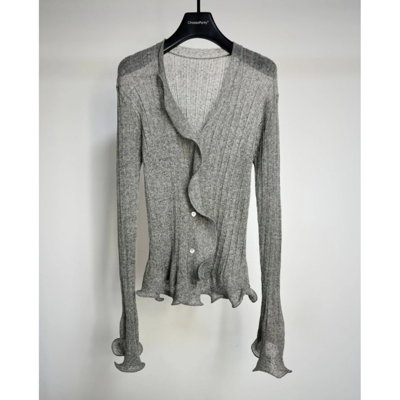 【Cp】Designer Women's Clothing Boutique Genuine Linen Ruffle Top with Flared Sleeves and Knitted Cardigan 【Cp】Designer Women's Clothing Boutique Genuine Linen Ruffle Top with Flared Sleeves and Knitted Cardigan