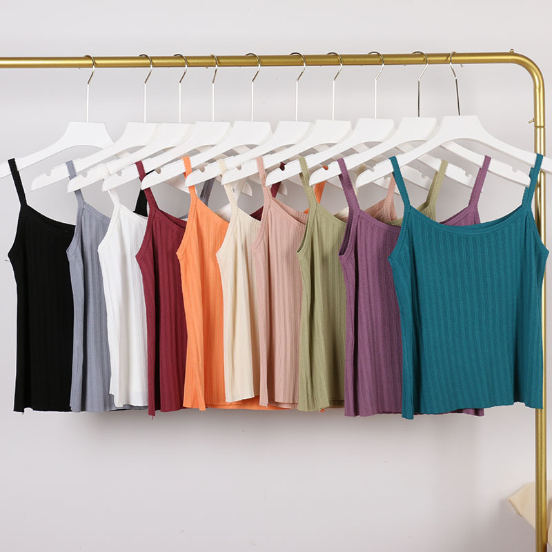 Korean Style Spring and Summer Knitted Interior Wear Regular Solid Color Base Sleeveless Sexy Interior and Exterior Wear Women's Camisole Trendy