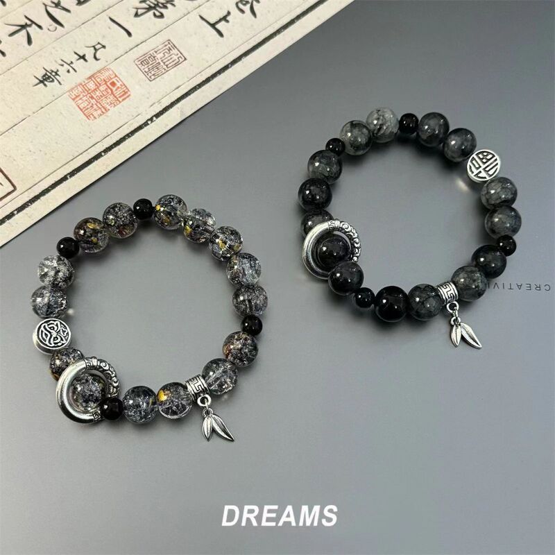 New Chinese Style Ice Crack Beaded Bracelet Men's Trendy Men's High-face Value 2024 New Niche High-end Sense Running Ring Bracelet for Women