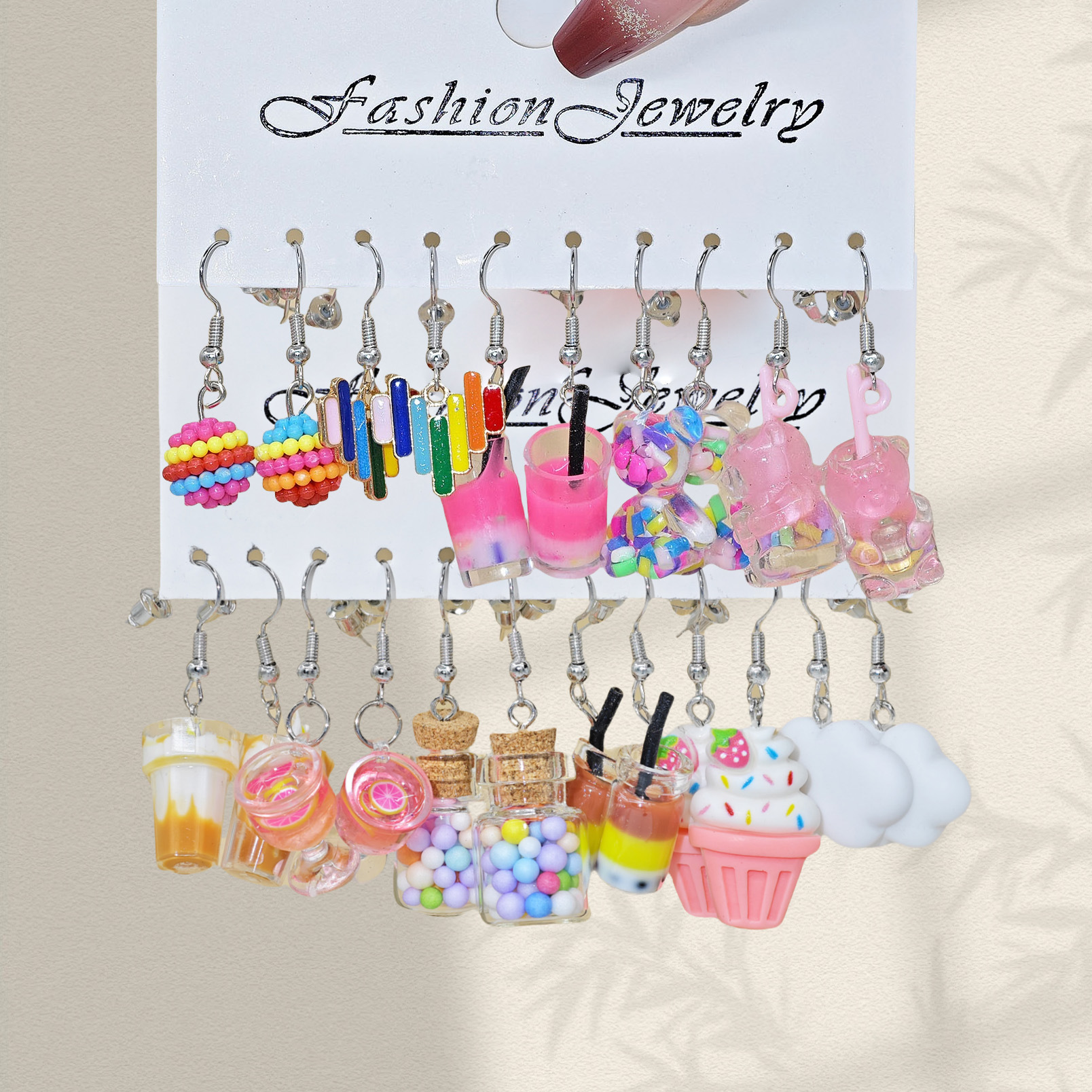 Europa y los EE.UU. dibujos animados transfronterizos animales osos lindos creativos simulación de alimentos aretes de resina de té de leche por mayor