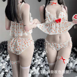 林林婷性感情趣内衣女 草霉雪纺分体吊带可爱蝴蝶结诱惑套装跨境