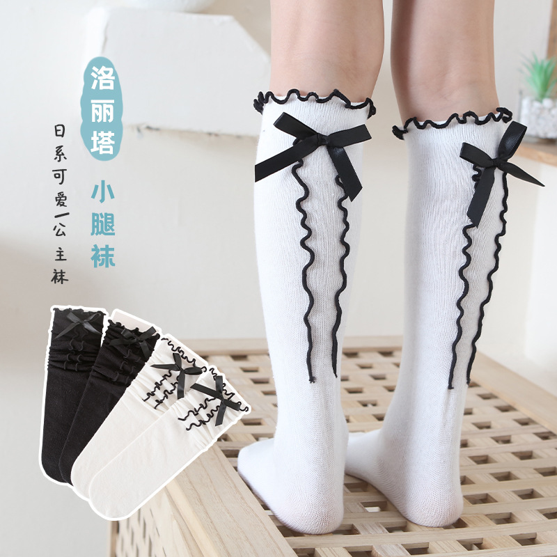 Japanese thin knee socks with bow