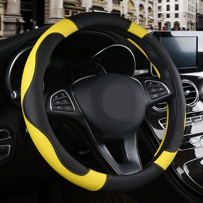 Danny Leather Perforated Car Steering: Steering wheel cover - xf620-black-and-yellow-38cm