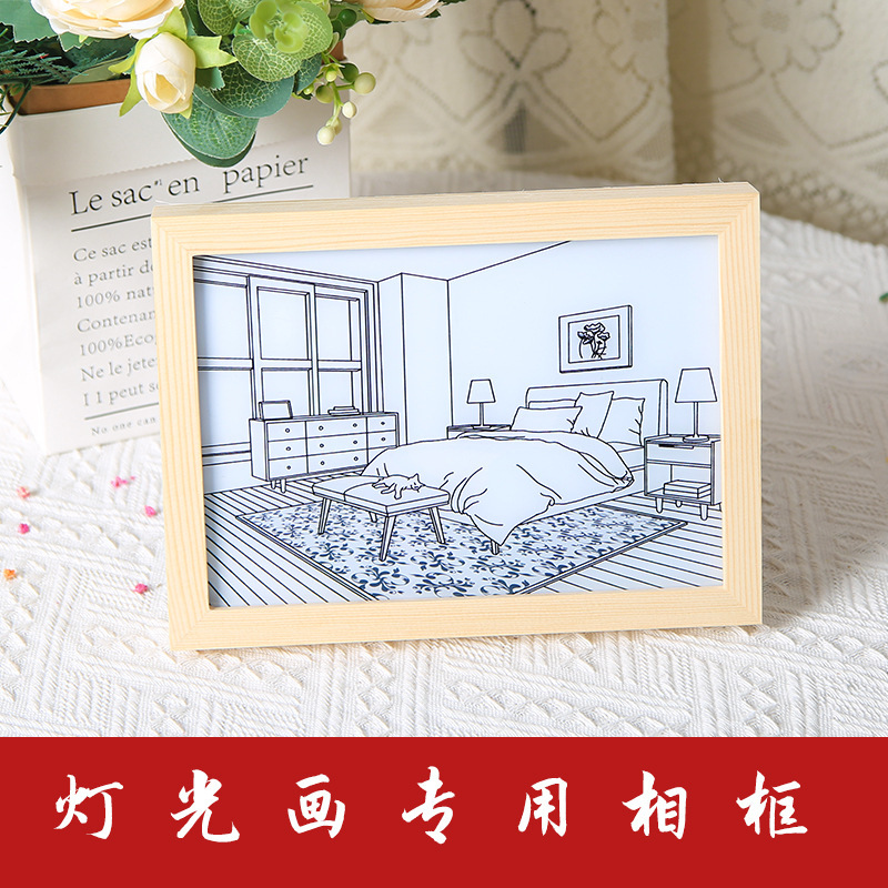 Light special painting solid wood photo frame diy night light hollow photo frame with depth factory wholesale