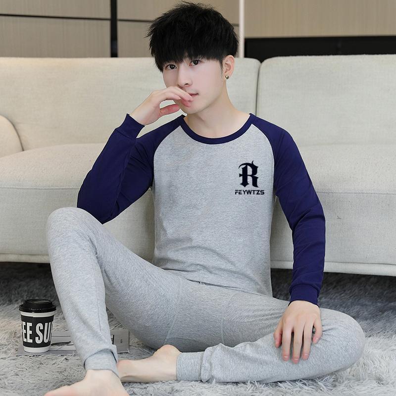 청소년 가을옷과 긴바지 세트, 남자 면 중학생 및 고등학생 보온 속옷, 남아 이상 아동 면 스웨터, 세트