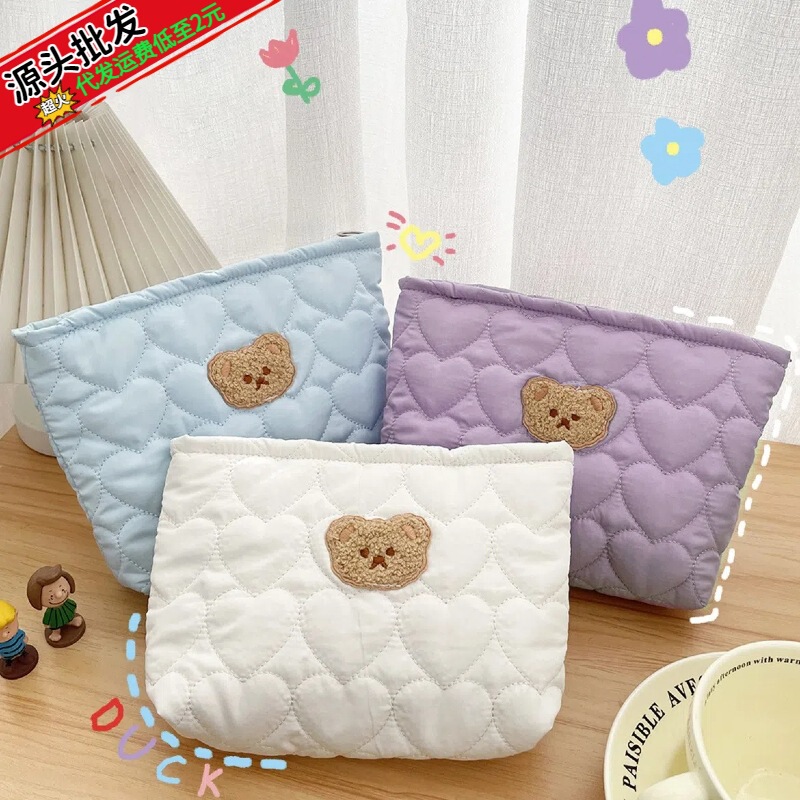 Cute Bear Storage Bag Love Quilted Cotton Cosmetic Bag Coin Purse Female Student Multifunctional Storage Bag Clutch