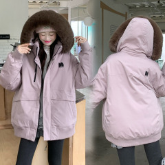 工装羽绒棉服女冬季2025新款小个子大毛领连帽加厚派克服棉衣外套