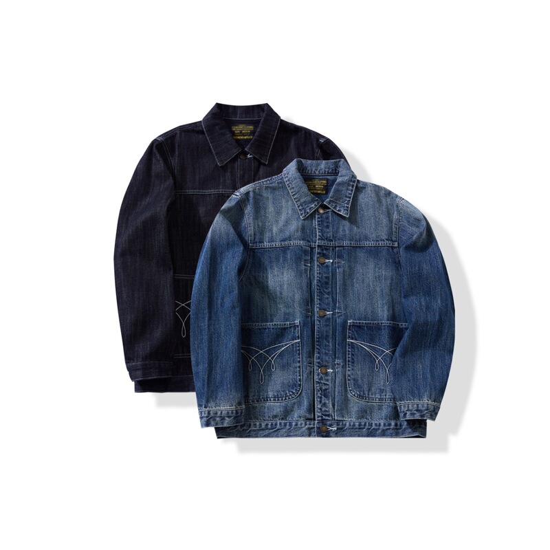 MK American retro factory-style denim jacket, original color, with a textured, vintage wash, men's size 5601