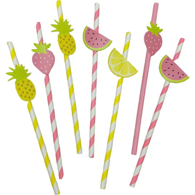 Papel de fiesta desechable degradable fresas sandía sopa dulce pastel cóctel paja decoración