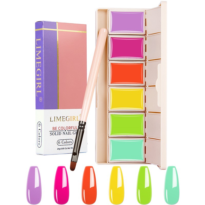 2022new 6-color crema sólido pegamento de sombra de ojos plato conjunto fototerapia esmalte de uñas pegamento traje transfronterizo exclusivo