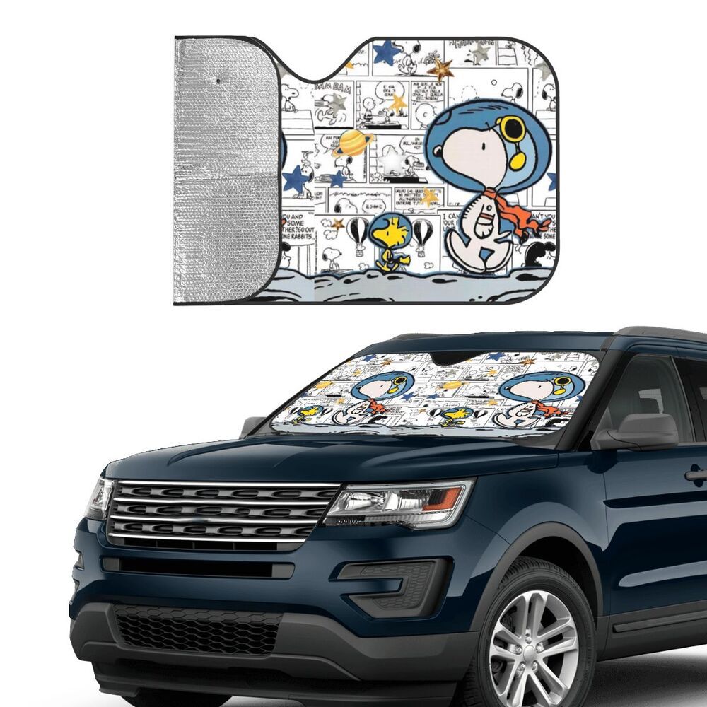 Snoopy car sunshade for front windshield, sun protection and heat insulation, sunshade with suction cup, foldable sunshade, manufacturer wholesale