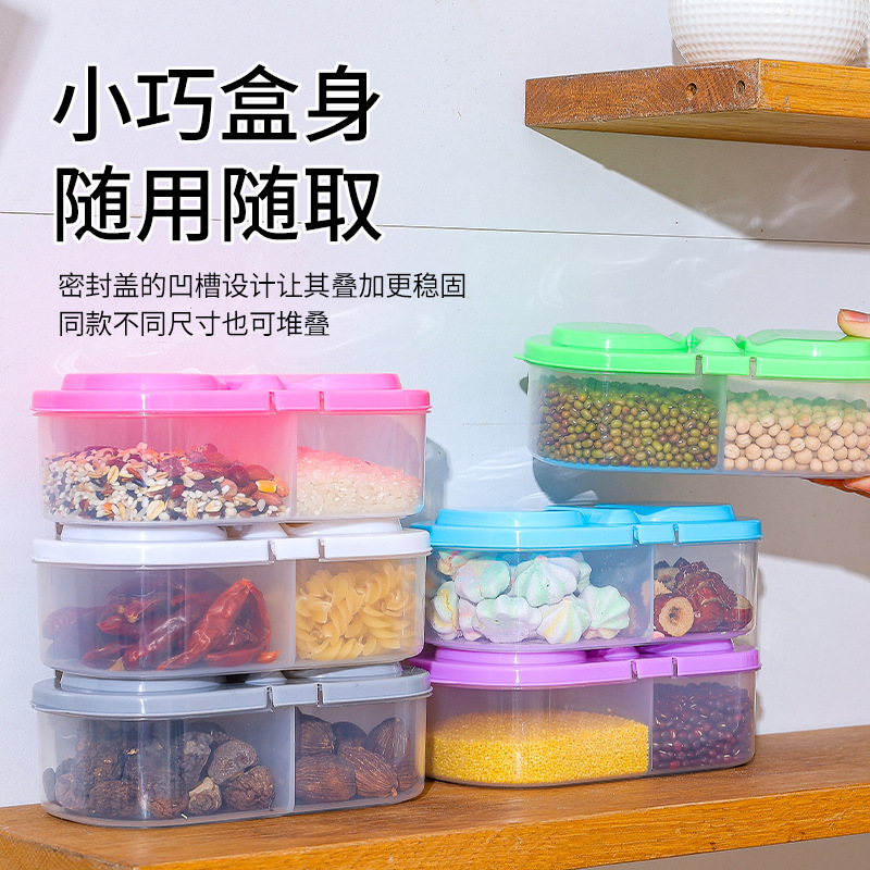 Doble-rejilla cubierta cocina alimentos granos sellados tarro multifuncional cocina refrigerador caja de almacenamiento de plástico