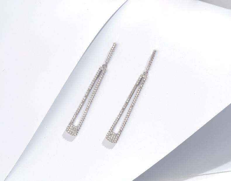 1 Paire Mode Géométrique Argent Sterling Incruster Zircon Boucles D'oreilles display picture 2