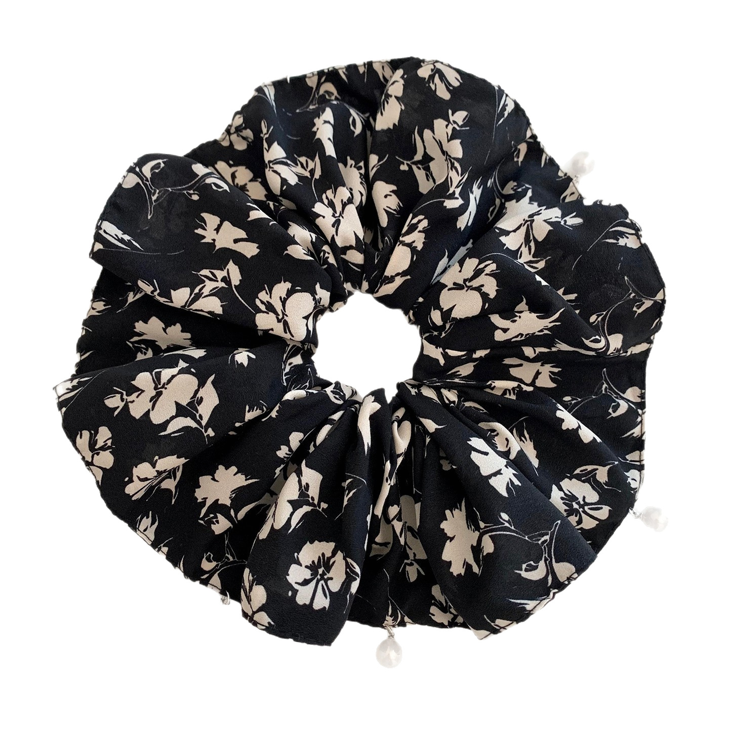 Vintage Perlen Scrunchie Mit Blumenmuster Damen Haarschmuck_voghion.com