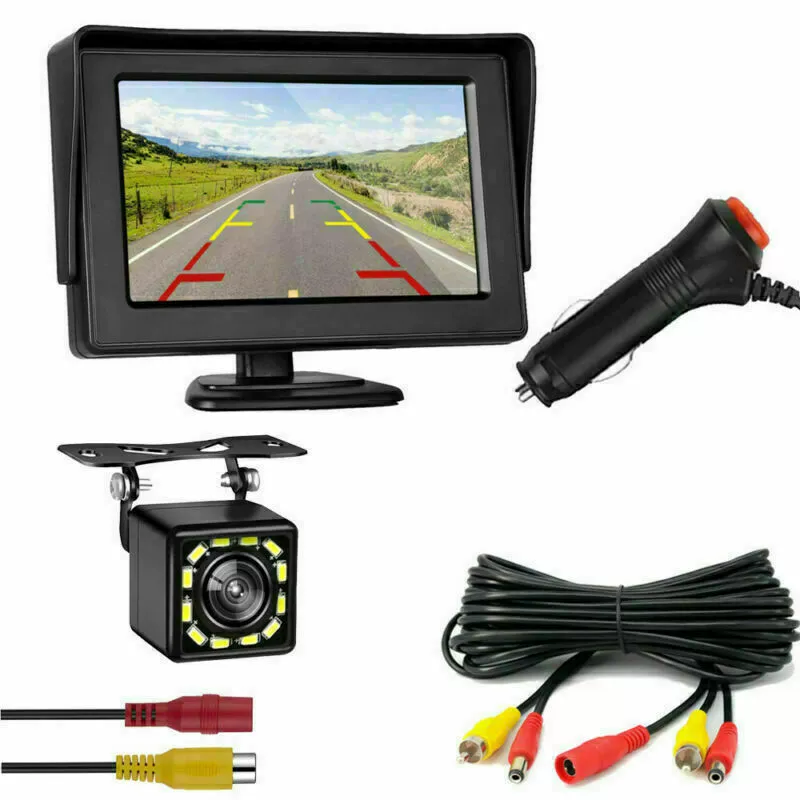 Трансграничный 4,3-дюймовый автомобильный дисплей заднего вида HD водонепроницаемый 12LED Автомобильная камера заднего вида встроенный видеокабель