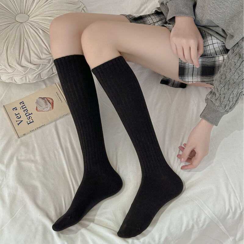 Black Calf Socks Women's Pressure Stockings Spring and Autum Pure Cotton Half Socks Slimming Look Knee Socks with Boots Stockings