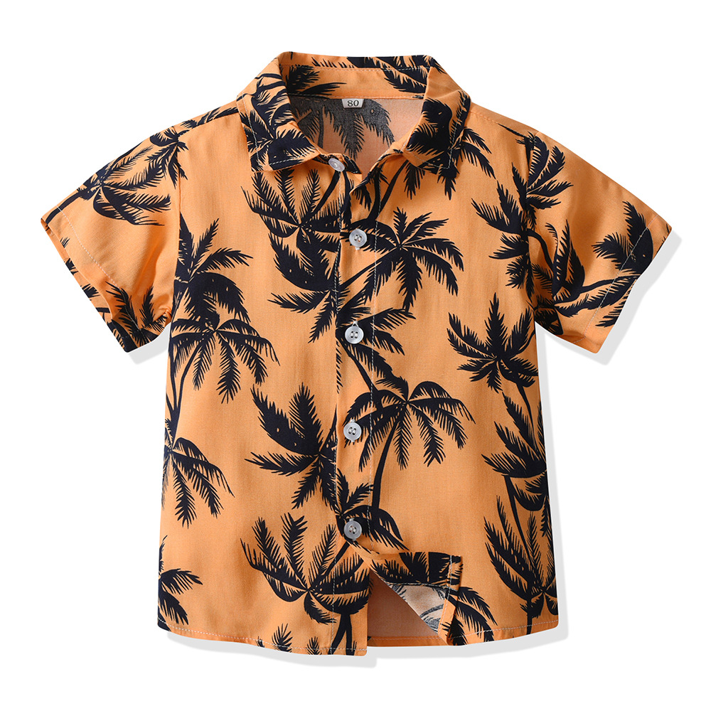 Camisa hawaiana multicolor para niños con cuello girado cárdigan de estilo de moda pelo de playa vacaciones de manga corta chaqueta de flores chaqueta casual