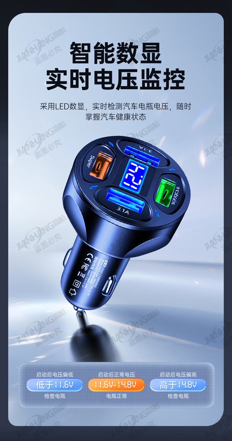 Car Charger Super Fast Charge 66W High Power One Drag Two Cigarette Lighter Conversion Plug Car Charger Flash Charge