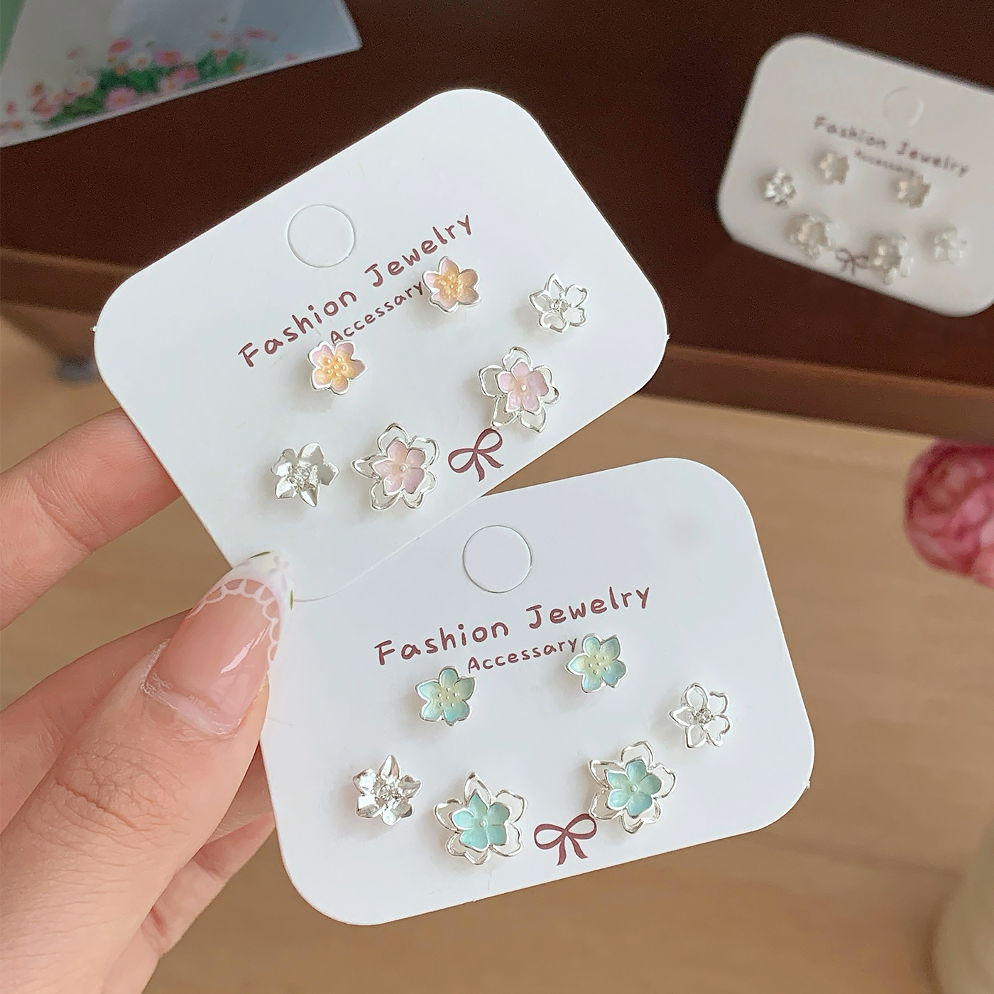 summer sweet super fairy hollow flower earings set women‘s silver needle fresh high sense exquisite refined grace all-match earrings