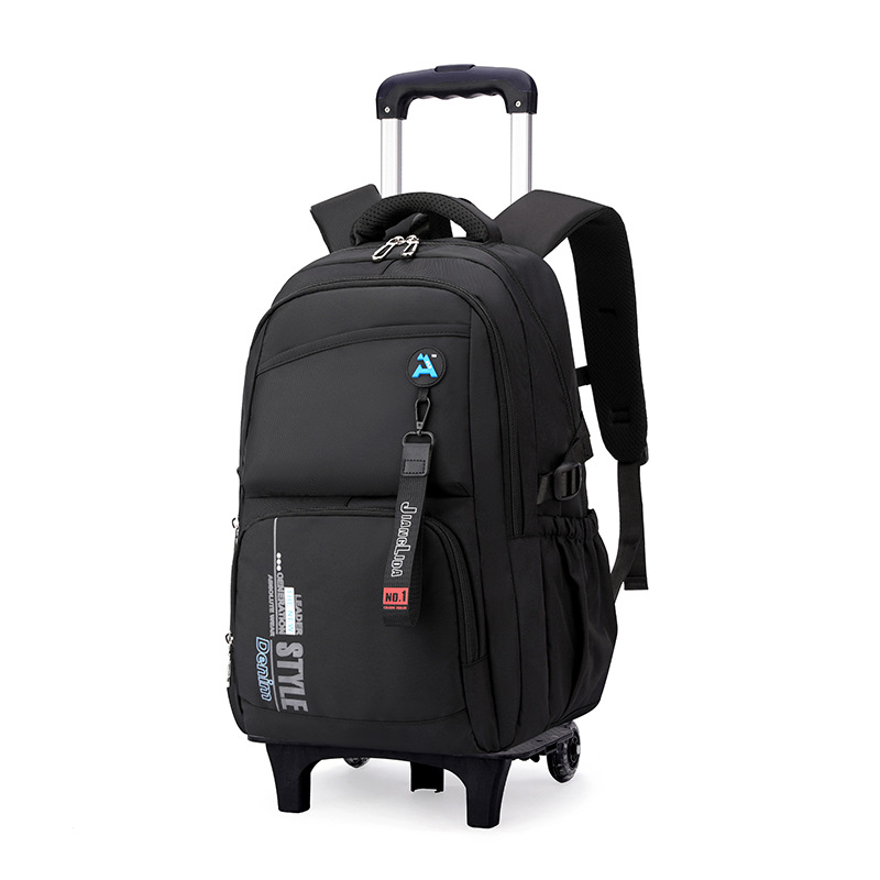 Escuela de escuela primaria transfronteriza de pescado natural, mochila escolar con barra de ruedas para niños y niñas, mochila desmontable con reducción de carga de gran capacidad de color sólido