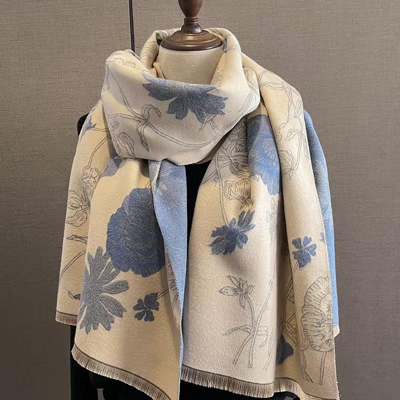 Kaschmirschal Für Damen Mit Pfingstrosenmuster Und Blumenprint_voghion.com