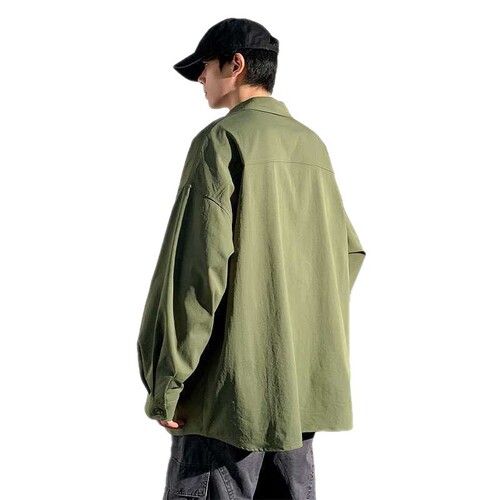 Men's artistic casual long-sleeved collar coat spring and autumn loose streetwear work shirt jacket top for men street fashion
