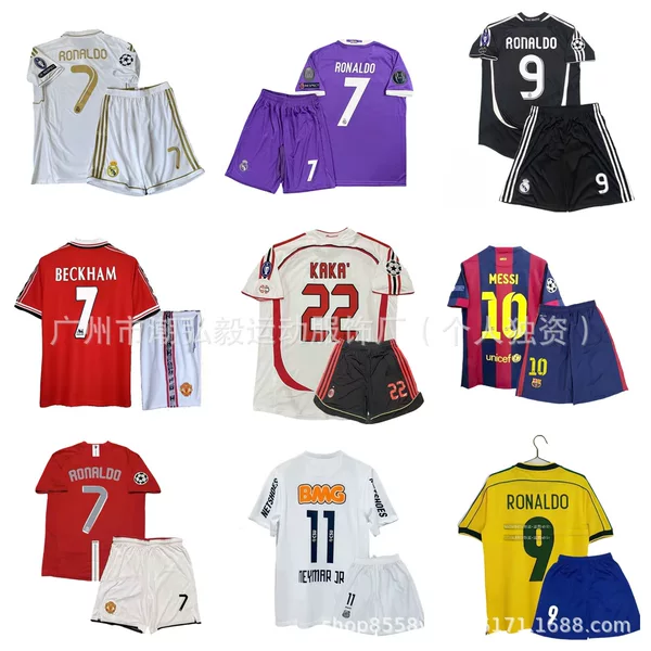 Wholesale Retro Real Madrid Jersey suit No.7 Ronaldo Barca Messi AC22 Kaka Santos Red Devils football uniform