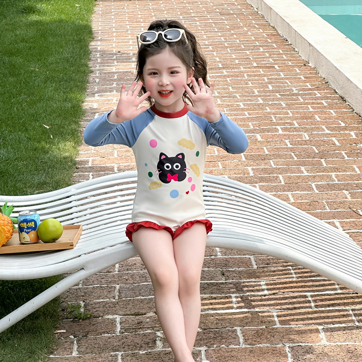 Niños trajes de baño niñas niños poliéster unido pequeño fresco encantador impresión niñas vacaciones trajes de baño de spa de playa