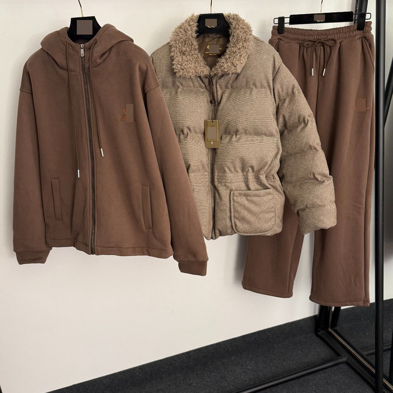 Nanyou High-End Foreign Trade Warm and Popular Lamb Wool Collar Cotton Jacket + Fleece-Lined Zip-Up Jacket + Fleece-Lined Casual Pants