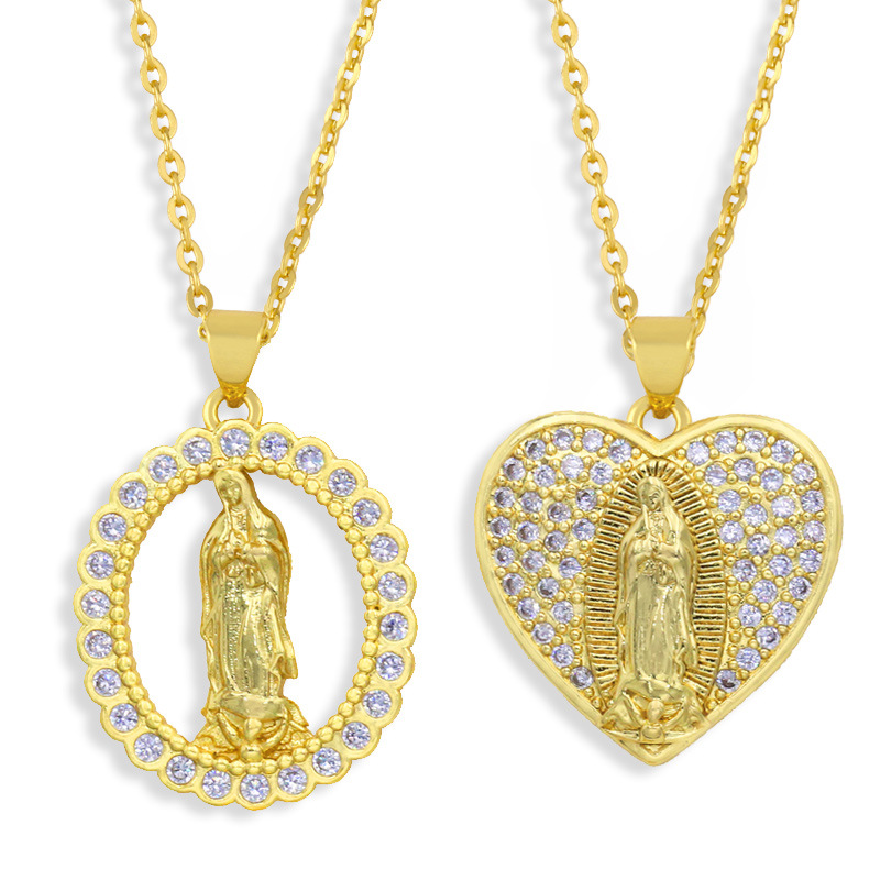 Nihaojewelry wholesale jewelry new heart-shaped diamond-studded Virgin Mary necklace