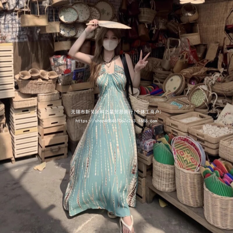 Bohemian Vacation Dress for Women, New Summer Style, French-Style Travel Photo Shoot Beach Dress, Elegant Long Dress