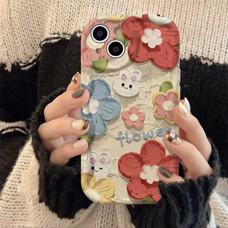Oil painting flower rabbit for millet 14 mobile phone case millet 13 women's 10 silicone red rice k30 all-inclusive k40 high