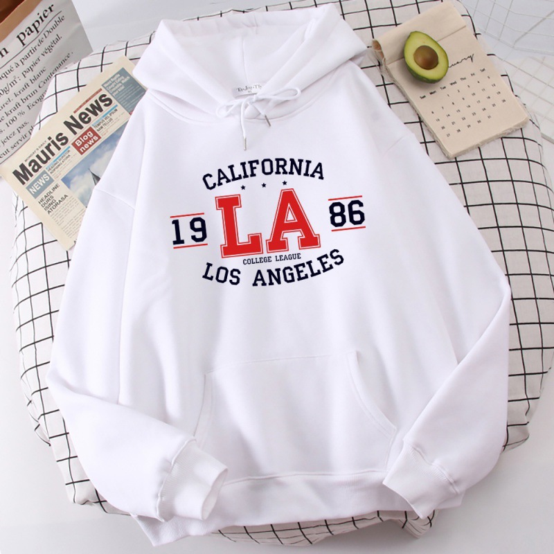 Sudadera con capucha estampada transfronteriza de Los Angeles para hombres y mujeres otoño e invierno más suéter de terciopelo alrededor de hoodie