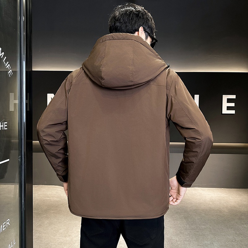 두 면화 남자의 가을과 겨울 2024 새로운 후드 코트 남자 폭행 자켓면 패딩 옷