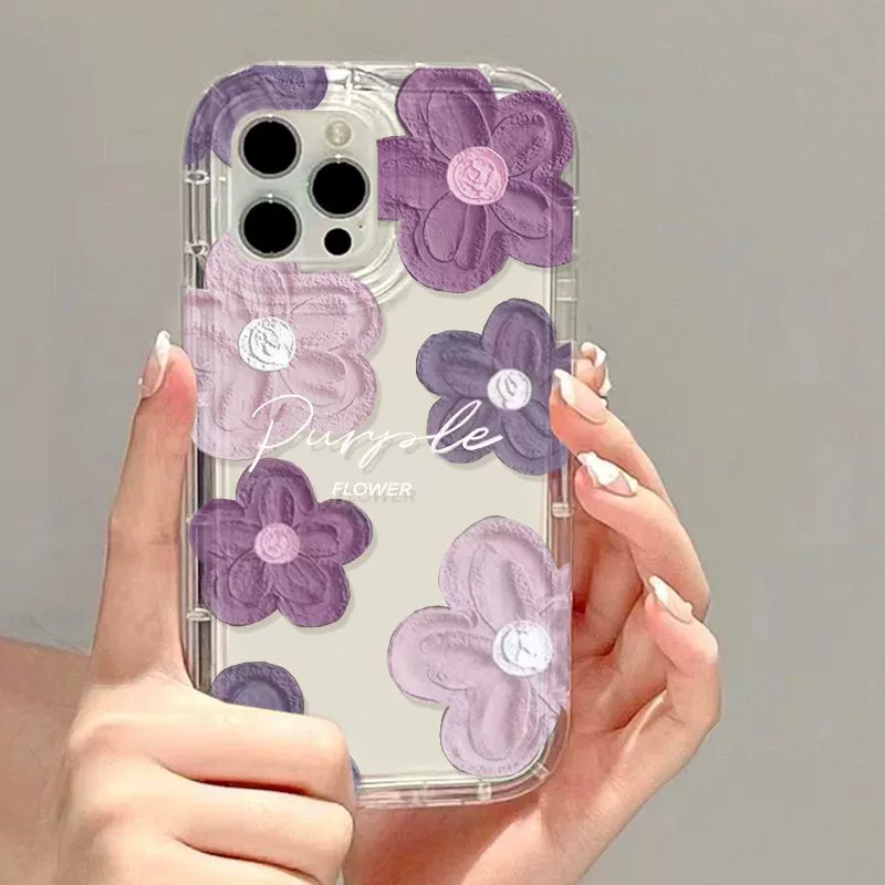 Смартфон-чехол для Apple фиолетовый совместимый, iPhone 14 Pro, iPhone 16, цветочный принт, iphone, 17promax