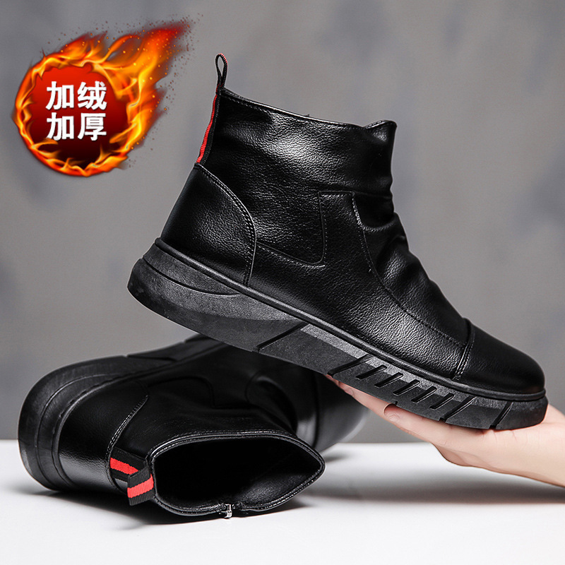 New high-top British style men's shoes for winter plus velvet warm…