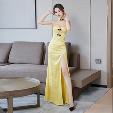 新中式长款裙子女2024年改良旗袍夜场性感的工作裙子包臀开叉礼服