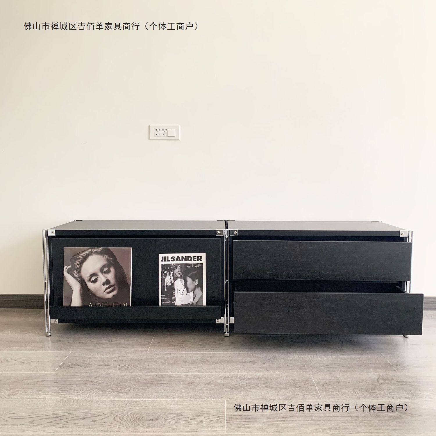 Bauhaus Stainless Steel Black Tv Cabinet Steel Frame Combination Living Room Storage Rack Floor-Standing Storage Cabinet