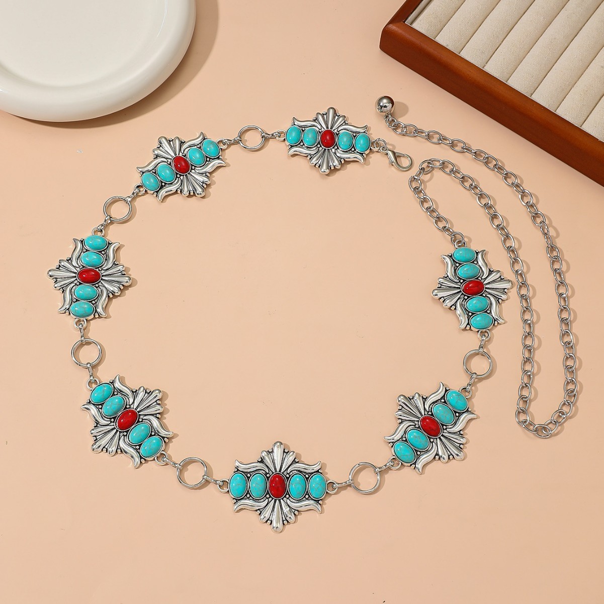 Waist Chain Body Chain Cross-border Vintage Ethnic Style Waist Belly Button Chain, Women's Metal Turquoise Inlaid Body Chain Belt_voghion.com