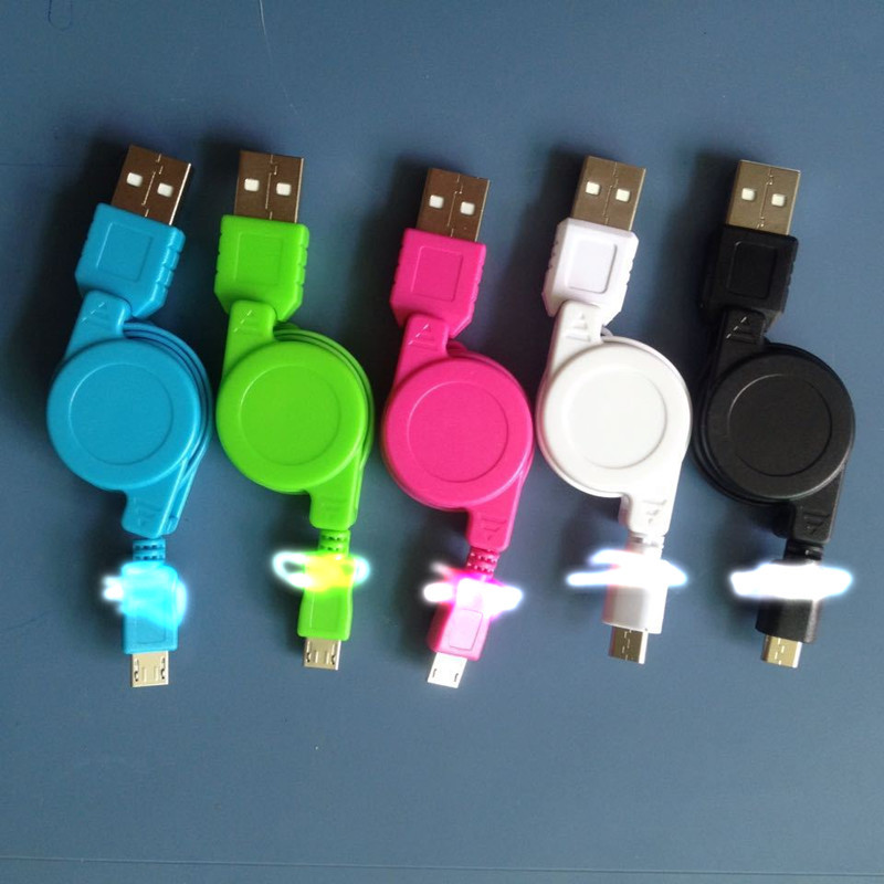 厂家直销USB A公转micro公双拉线 安卓手机充电伸缩数据线