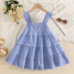 New girls summer plaid dress children's cake skirt baby girl skirt summer children's suspender skirt 6120