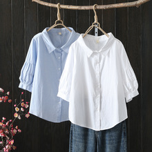 92054小清新袖子褶皱短袖娃娃衫 女夏装新款设计感宽松显瘦上衣