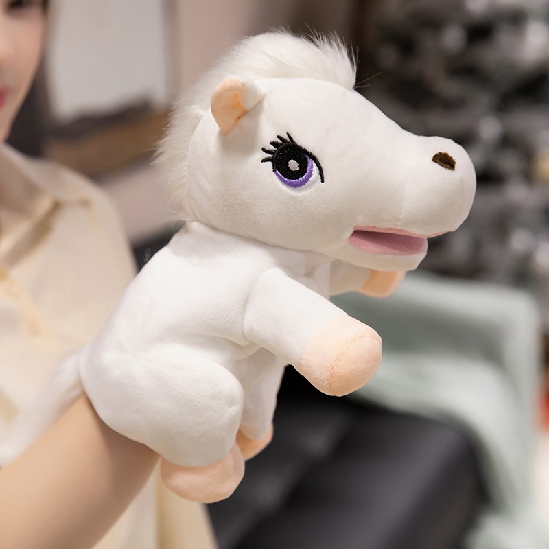 Año del Caballo mascota pony muñecas juguetes de peluche para niños cuentos juegos padres-hijos guantes muñecas de caballo marrón image 3