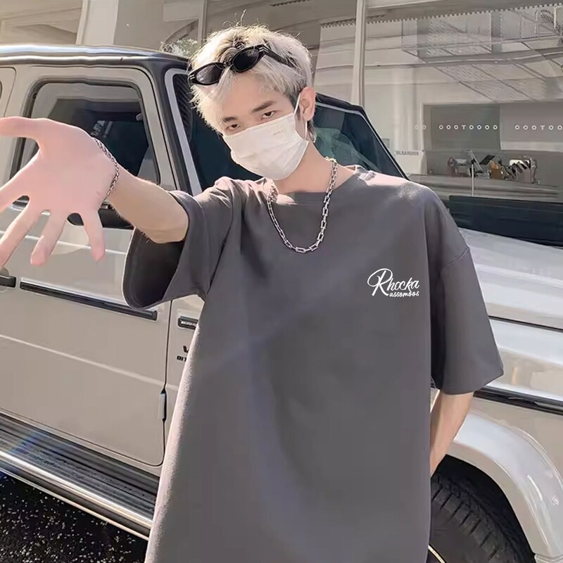 100% Pure Cotton Short-Sleeved British Retro Round-Neck Loose Summer Heavyweight T-Shirt 2026 New Style Half-Sleeved Men's Fashion Brand