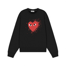 正确版 明星同款川久潮牌pla爱心刺绣短袖纯棉红心桃心情侣装卫衣