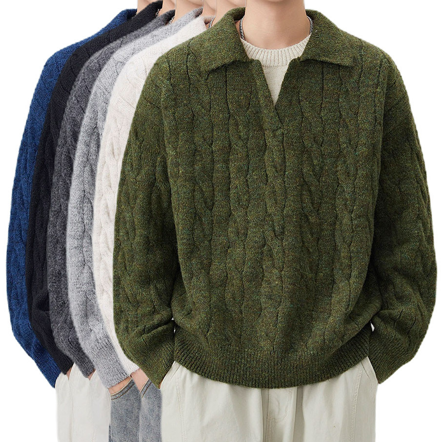 Explosiones transfronterizas de tamaño grande falso de dos piezas de polo camisa de punto de torsión suéter hombre viejo dinero fábrica de moda al por mayor