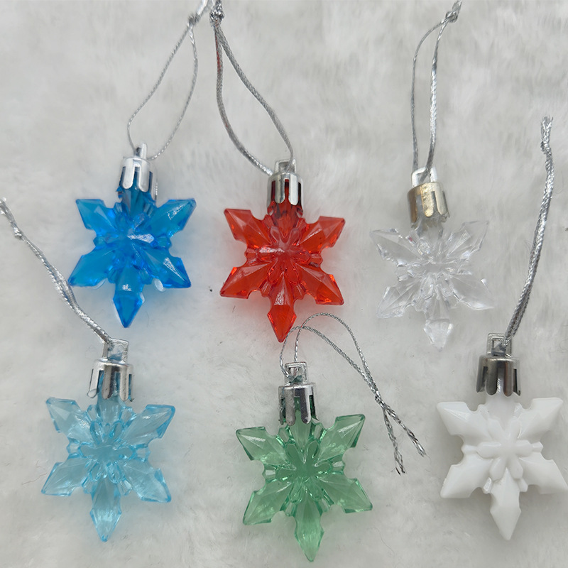 DIY亚克力带坠彩色雪花片家居装饰桌面装饰圣诞节装饰带孔雪花