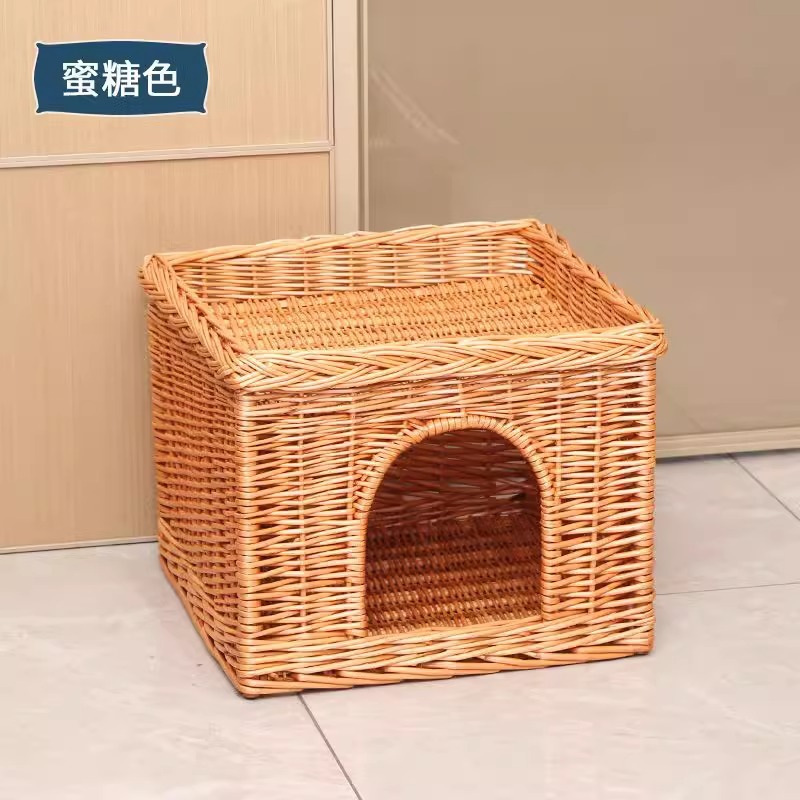 Nido de gato de tejido de sauce VIP Teddy Bear pequeño perro de cuatro estaciones general desmontable y lavable perro de tejido de caña multicapa perro de mascotas