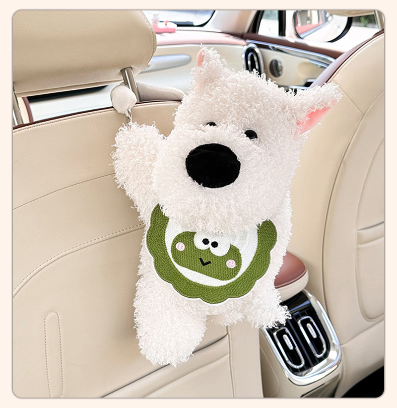 Cute cartoon dog design car tissue box, suitable for hanging on the back of car seats, a practical car tissue holder